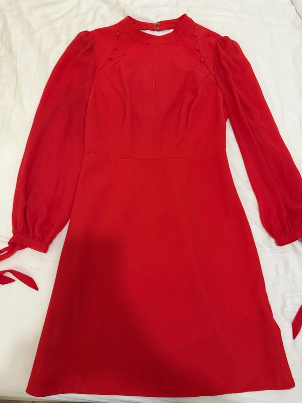 Nannette Red Long Sleeve A-Line Dress with Tie Cuffs
